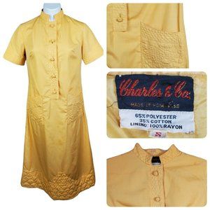 Vintage Charles and Co. Quilted Caftan House Dress Lined Yellow Hong Kong
